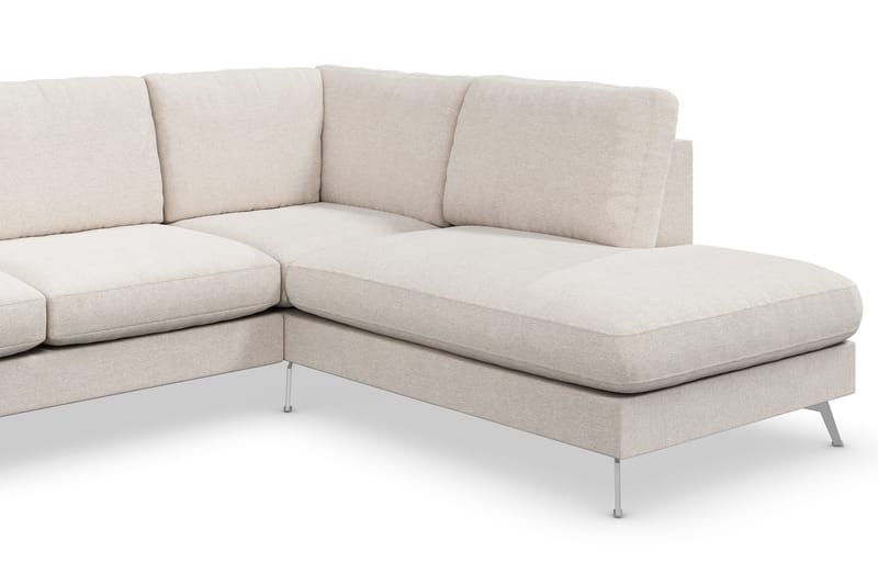 Ocean Lyx 6-seters Høyrevendt U-formet Sofa med Divan og Sjeselong + Fotskammel i Stoff - Beige - Møbler - Sofaer - U-sofa