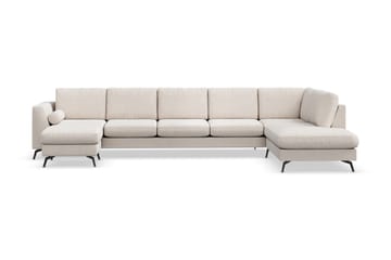 Ocean Lyx 6-seters Høyrevendt U-formet Sofa med Divan og Sjeselong + Fotskammel i Stoff - Beige - Møbler - Sofaer - U-sofa