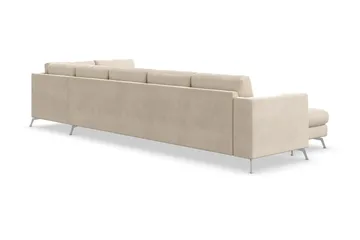 Ocean Lyx 6-seters H øyrevendt U-formet Sofa med Divan og Sjeselong + Fotskammel i Fløyel - Beige - Møbler - Sofaer - Fløyelssofaer