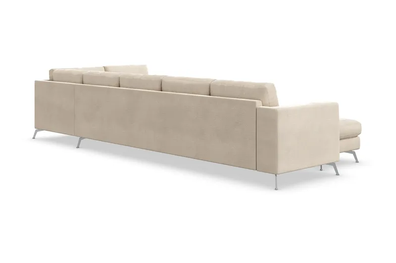 Ocean Lyx 6-seters Høyrevendt U-formet Sofa med Divan og Sjeselong + Fotskammel i Fløyel - Beige - Møbler - Sofaer - Fløyelssofaer