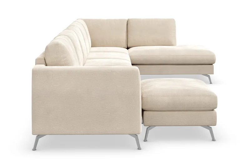 Ocean Lyx 6-seters Høyrevendt U-formet Sofa med Divan og Sjeselong + Fotskammel i Fløyel - Beige - Møbler - Sofaer - Fløyelssofaer