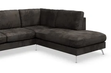 Ocean Lyx 6-seters Høyrevendt U-formet Sofa med Divan og Sjeselong + Fotskammel i Fløyel - Mørk grå - Møbler - Sofaer - Fløyelssofaer