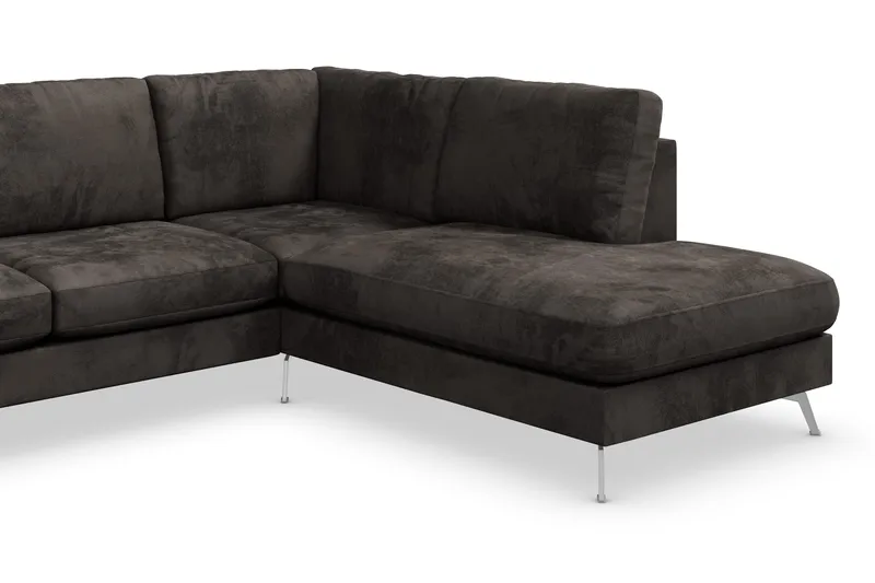 Ocean Lyx 6-seters Høyrevendt U-formet Sofa med Divan og Sjeselong + Fotskammel i Fløyel - Mørk grå - Møbler - Sofaer - Fløyelssofaer