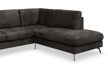 Ocean Lyx 6-seters Høyrevendt U-formet Sofa med Divan og Sjeselong + Fotskammel i Fløyel - Mørk grå - Møbler - Sofaer - Fløyelssofaer