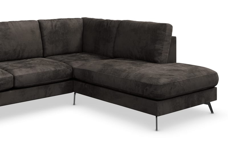 Ocean Lyx 6-seters Høyrevendt U-formet Sofa med Divan og Sjeselong + Fotskammel i Fløyel - Mørk grå - Møbler - Sofaer - Fløyelssofaer
