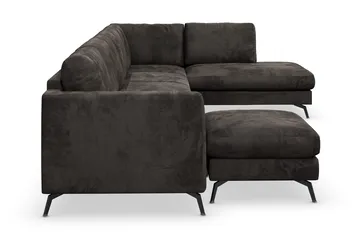 Ocean Lyx 6-seters Høyrevendt U-formet Sofa med Divan og Sjeselong + Fotskammel i Fløyel - Mørk grå - Møbler - Sofaer - Fløyelssofaer