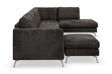 Ocean Lyx 6-seters Høyrevendt U-formet Sofa med Divan og Sjeselong + Fotskammel i Fløyel - Mørk grå - Møbler - Sofaer - Fløyelssofaer