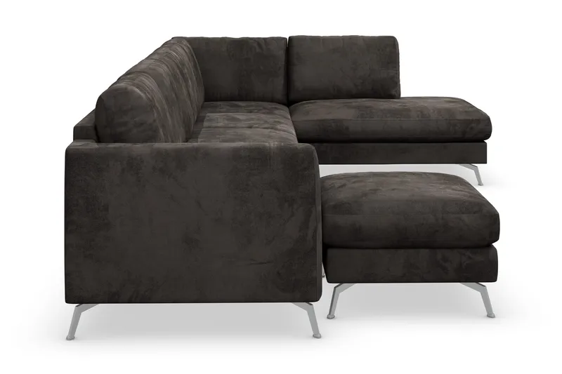 Ocean Lyx 6-seters Høyrevendt U-formet Sofa med Divan og Sjeselong + Fotskammel i Fløyel - Mørk grå - Møbler - Sofaer - Fløyelssofaer