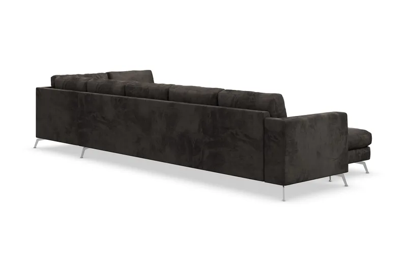Ocean Lyx 6-seters Høyrevendt U-formet Sofa med Divan og Sjeselong + Fotskammel i Fløyel - Mørk grå - Møbler - Sofaer - Fløyelssofaer