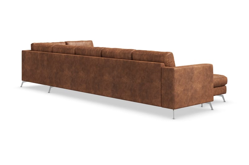 Ocean Lyx 6-seters Høyrevendt U-formet Sofa med Divan og Sjeselong + Fotskammel i Kunstlær - Brun - Møbler - Sofaer - Skinnsofaer