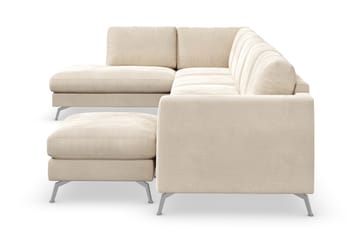 Ocean Lyx 6-seters Venstrevendt U-formet Sofa med Divan og Sjeselong + Fotskammel i Fløyel - Beige - Møbler - Sofaer - Sofaer med sjeselong