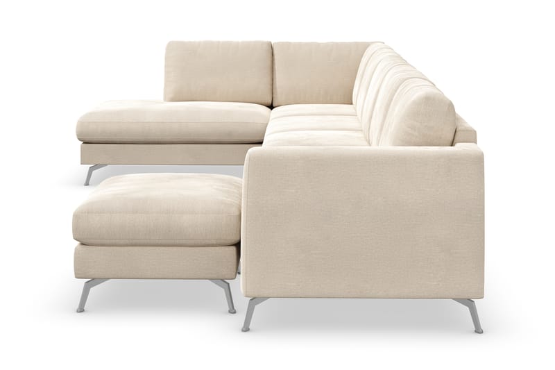Ocean Lyx 6-seters Venstrevendt U-formet Sofa med Divan og Sjeselong + Fotskammel i Fløyel - Beige - Møbler - Sofaer - Sofaer med sjeselong