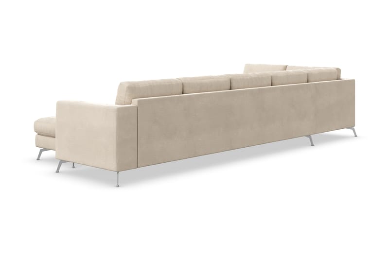 Ocean Lyx 6-seters Venstrevendt U-formet Sofa med Divan og Sjeselong + Fotskammel i Fløyel - Beige - Møbler - Sofaer - Sofaer med sjeselong