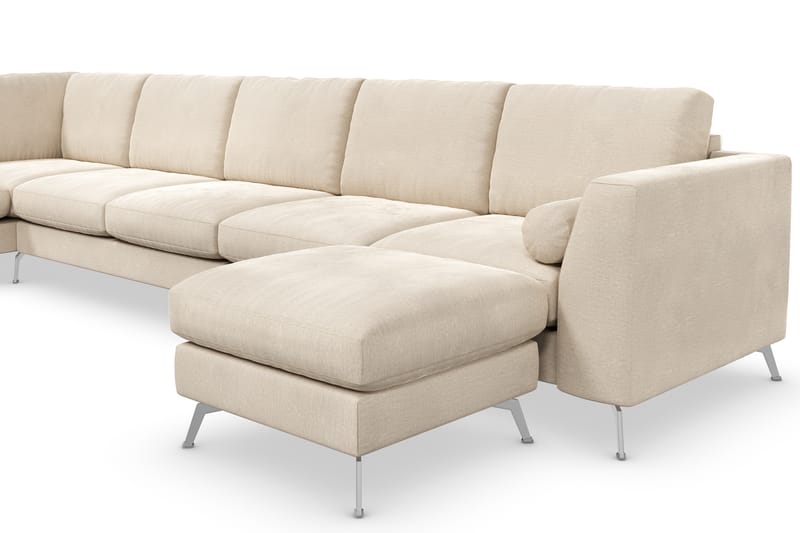 Ocean Lyx 6-seters Venstrevendt U-formet Sofa med Divan og Sjeselong + Fotskammel i Fløyel - Beige - Møbler - Sofaer - Sofaer med sjeselong