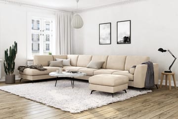 Ocean Lyx 6-seters Venstrevendt U-formet Sofa med Divan og Sjeselong + Fotskammel i Fl�øyel - Beige - Møbler - Sofaer - Sofaer med sjeselong