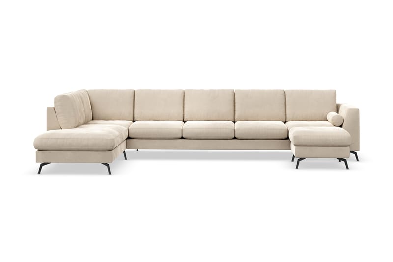 Ocean Lyx 6-seters Venstrevendt U-formet Sofa med Divan og Sjeselong + Fotskammel i Fløyel - Beige - Møbler - Sofaer - Sofaer med sjeselong