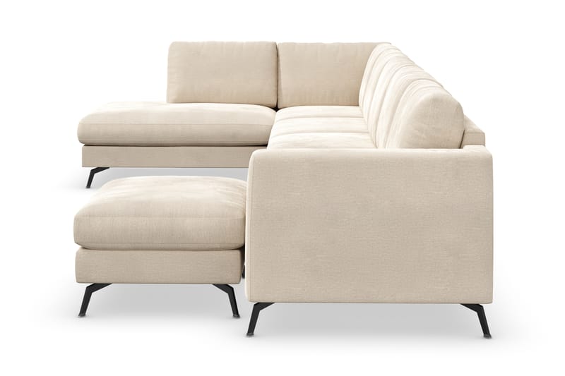 Ocean Lyx 6-seters Venstrevendt U-formet Sofa med Divan og Sjeselong + Fotskammel i Fløyel - Beige - Møbler - Sofaer - Sofaer med sjeselong