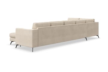 Ocean Lyx 6-seters Venstrevendt U-formet Sofa med Divan og Sjeselong + Fotskammel i Fløyel - Beige - Møbler - Sofaer - Sofaer med sjeselong