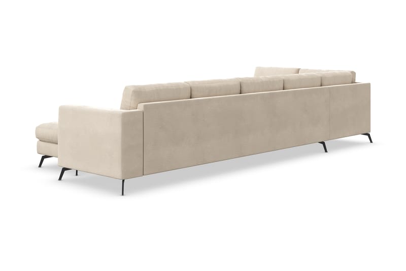 Ocean Lyx 6-seters Venstrevendt U-formet Sofa med Divan og Sjeselong + Fotskammel i Fløyel - Beige - Møbler - Sofaer - Sofaer med sjeselong