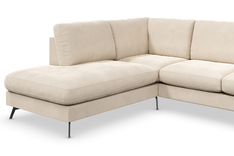 Ocean Lyx 6-seters Venstrevendt U-formet Sofa med Divan og Sjeselong + Fotskammel i Fløyel - Beige - Møbler - Sofaer - Sofaer med sjeselong
