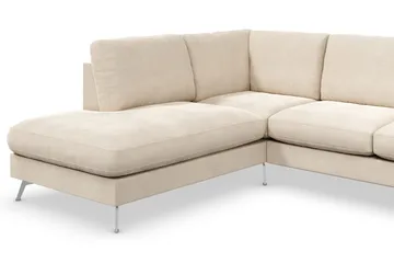Ocean Lyx 6-seters Venstrevendt U-formet Sofa med Divan og Sjeselong + Fotskammel i Fløyel - Beige - Møbler - Sofaer - Fløyelssofaer