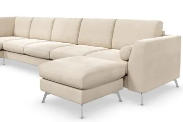 Ocean Lyx 6-seters Venstrevendt U-formet Sofa med Divan og Sjeselong + Fotskammel i Fløyel - Beige - Møbler - Sofaer - Fløyelssofaer