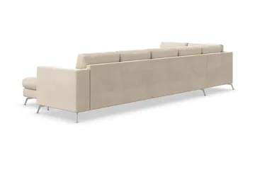 Ocean Lyx 6-seters Venstrevendt U-formet Sofa med Divan og Sjeselong + Fotskammel i Fløyel - Beige - Møbler - Sofaer - Fløyelssofaer