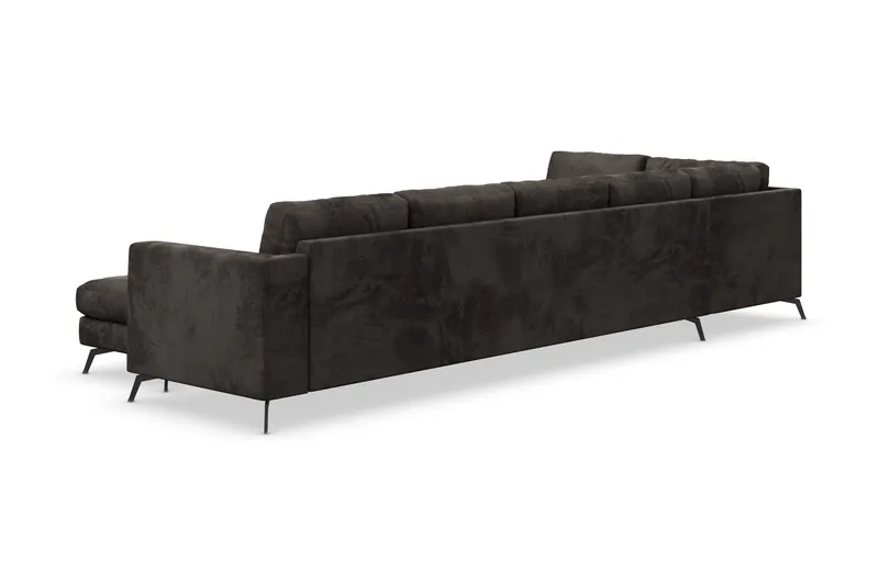 Ocean Lyx 6-seters Venstrevendt U-formet Sofa med Divan og Sjeselong + Fotskammel i Fløyel - Mørk grå - Møbler - Sofaer - Fløyelssofaer