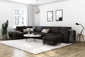 Ocean Lyx 6-seters Venstrevendt U-formet Sofa med Divan og Sjeselong + Fotskammel i Fløyel - Mørk grå - Møbler - Sofaer - Sofaer med sjeselong
