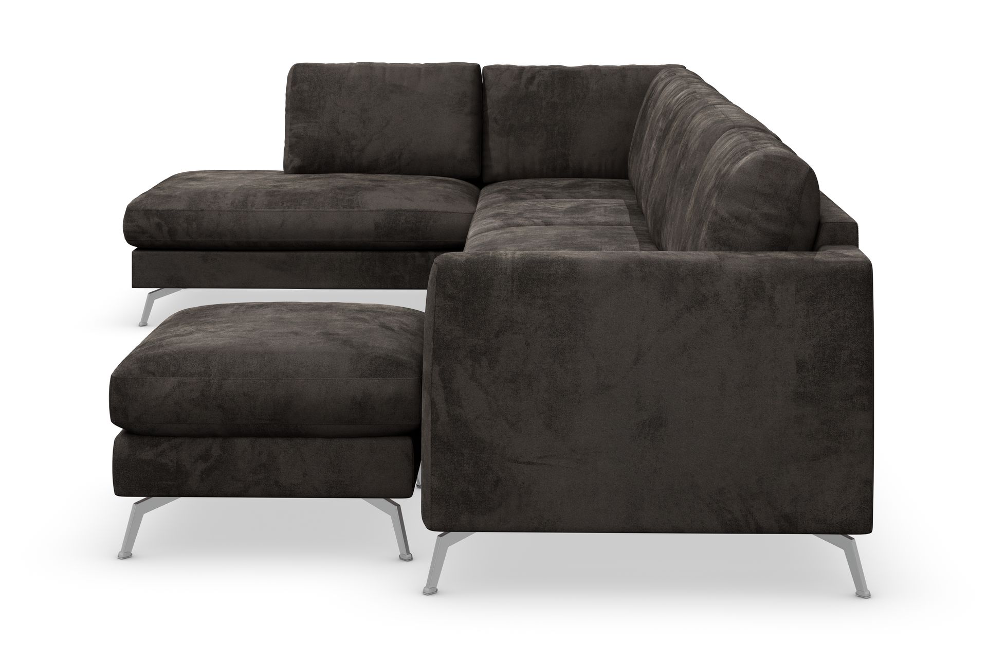 Ocean Lyx 6-seters Venstrevendt U-formet Sofa med Divan og Sjeselong + Fotskammel i Fløyel - Mørk grå - Møbler - Sofaer - Fløyelssofaer