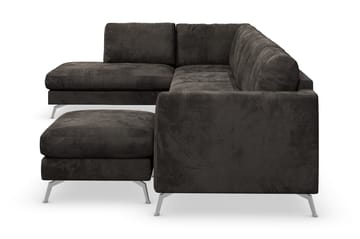 Ocean Lyx 6-seters Venstrevendt U-formet Sofa med Divan og Sjeselong + Fotskammel i Fløyel - Mørk grå - Møbler - Sofaer - Sofaer med sjeselong