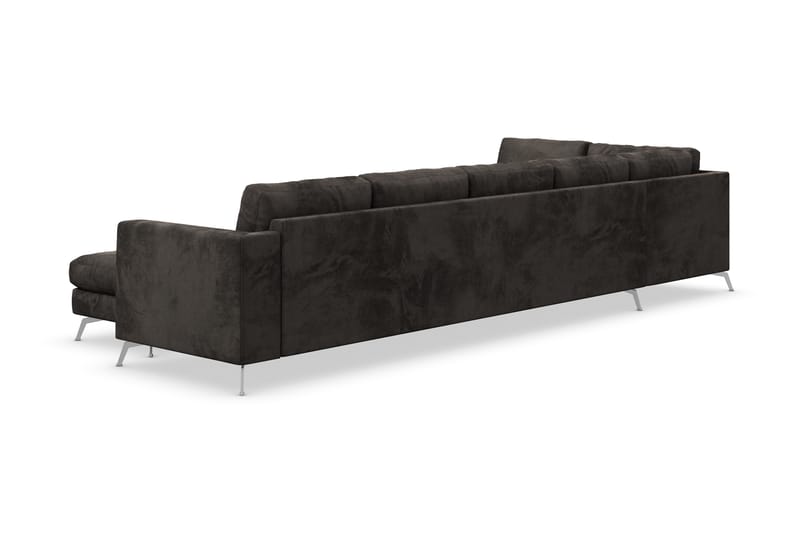 Ocean Lyx 6-seters Venstrevendt U-formet Sofa med Divan og Sjeselong + Fotskammel i Fløyel - Mørk grå - Møbler - Sofaer - Sofaer med sjeselong