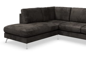 Ocean Lyx 6-seters Venstrevendt U-formet Sofa med Divan og Sjeselong + Fotskammel i Fløyel - Mørk grå - Møbler - Sofaer - Sofaer med sjeselong