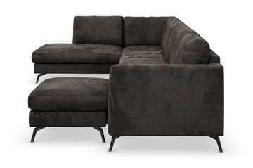 Ocean Lyx 6-seters Venstrevendt U-formet Sofa med Divan og Sjeselong + Fotskammel i Fløyel - Mørk grå - Møbler - Sofaer - Sofaer med sjeselong