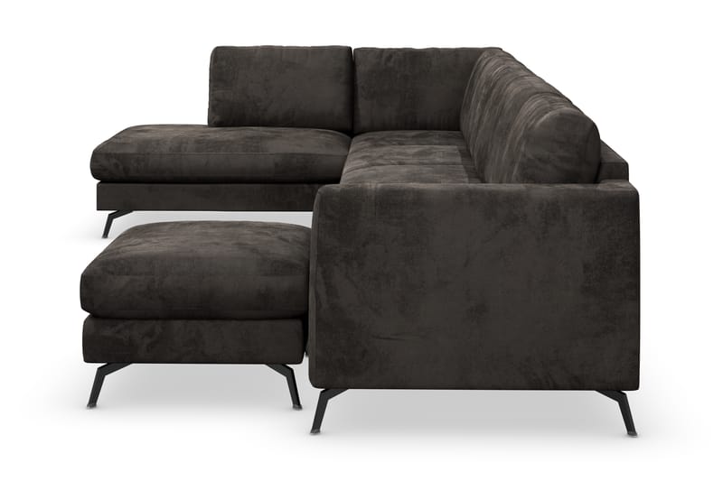 Ocean Lyx 6-seters Venstrevendt U-formet Sofa med Divan og Sjeselong + Fotskammel i Fløyel - Mørk grå - Møbler - Sofaer - Sofaer med sjeselong