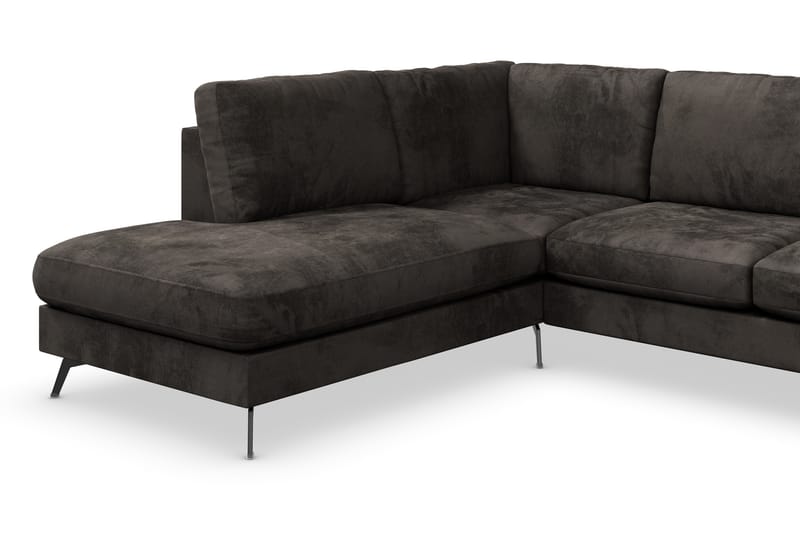 Ocean Lyx 6-seters Venstrevendt U-formet Sofa med Divan og Sjeselong + Fotskammel i Fløyel - Mørk grå - Møbler - Sofaer - Sofaer med sjeselong