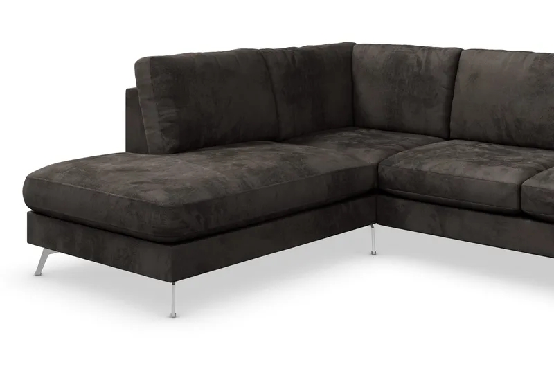 Ocean Lyx 6-seters Venstrevendt U-formet Sofa med Divan og Sjeselong + Fotskammel i Fløyel - Mørk grå - Møbler - Sofaer - Fløyelssofaer