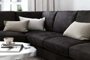 Ocean Lyx 6-seters Venstrevendt U-formet Sofa med Divan og Sjeselong + Fotskammel i Fløyel - Mørk grå - Møbler - Sofaer - Fløyelssofaer