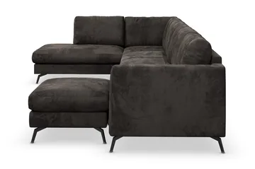 Ocean Lyx 6-seters Venstrevendt U-formet Sofa med Divan og Sjeselong + Fotskammel i Fløyel - Mørk grå - Møbler - Sofaer - Fløyelssofaer