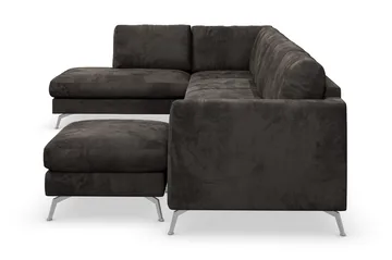 Ocean Lyx 6-seters Venstrevendt U-formet Sofa med Divan og Sjeselong + Fotskammel i Fløyel - Mørk grå - Møbler - Sofaer - Fløyelssofaer