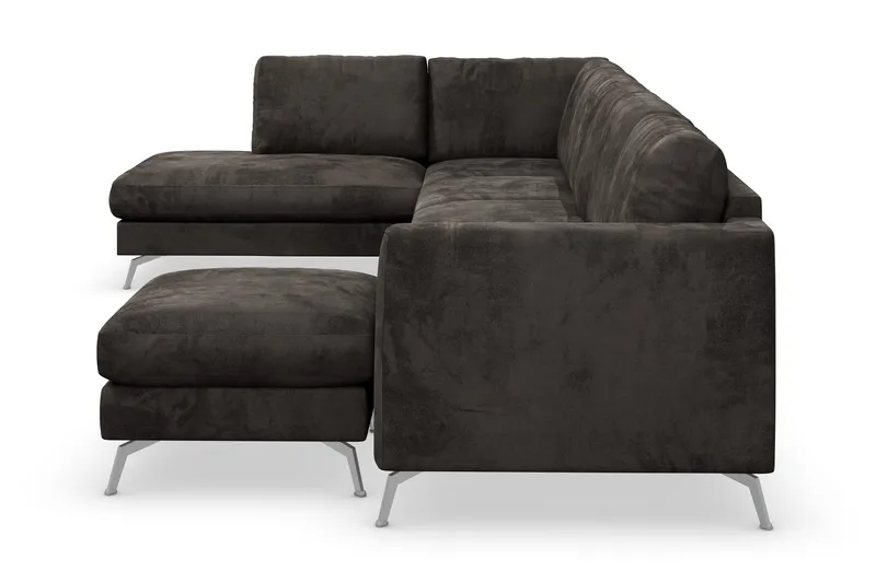 Ocean Lyx 6-seters Venstrevendt U-formet Sofa med Divan og Sjeselong + Fotskammel i Fløyel - Mørk grå - Møbler - Sofaer - Fløyelssofaer