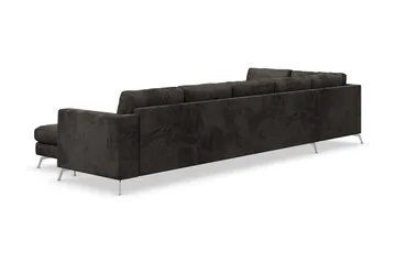 Ocean Lyx 6-seters Venstrevendt U-formet Sofa med Divan og Sjeselong + Fotskammel i Fløyel - Mørk grå - Møbler - Sofaer - Fløyelssofaer