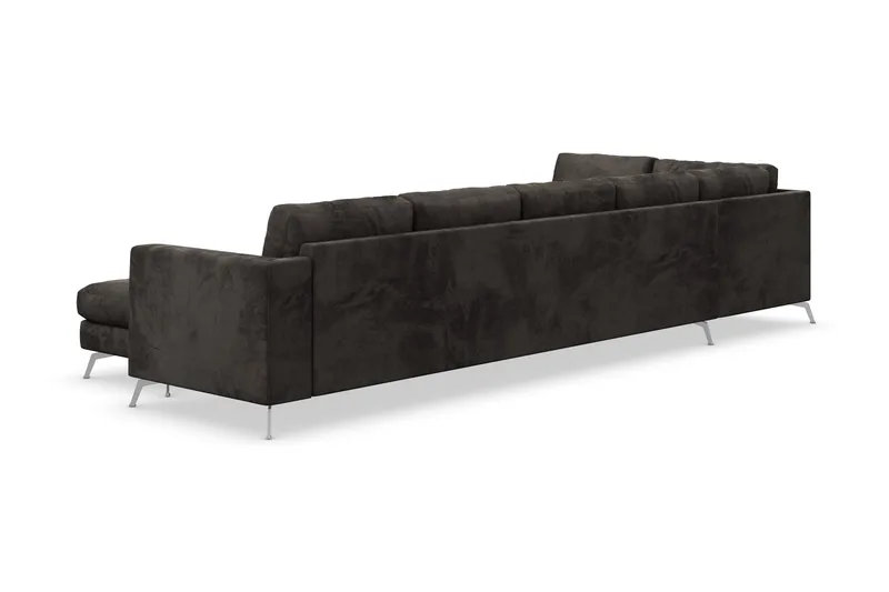 Ocean Lyx 6-seters Venstrevendt U-formet Sofa med Divan og Sjeselong + Fotskammel i Fløyel - Mørk grå - Møbler - Sofaer - Fløyelssofaer
