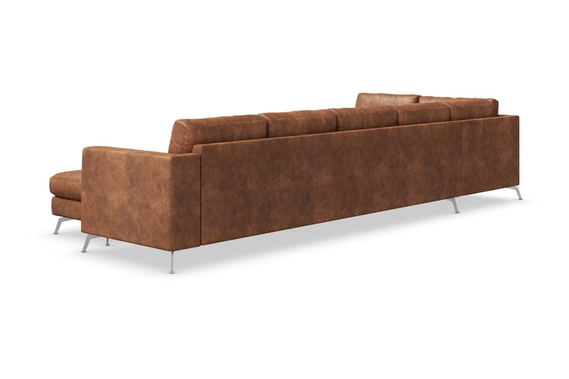 Ocean Lyx 6-seters Venstrevendt U-formet Sofa med Divan og Sjeselong + Fotskammel i Kunstlær - Brun - Møbler - Sofaer - Sofaer med sjeselong