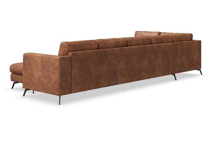 Ocean Lyx 6-seters Venstrevendt U-formet Sofa med Divan og Sjeselong + Fotskammel i Kunstlær - Brun - Møbler - Sofaer - Skinnsofaer