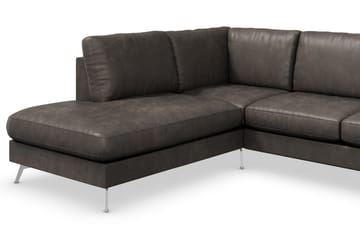 Ocean Lyx 6-seters Venstrevendt U-formet Sofa med Divan og Sjeselong + Fotskammel i Kunstlær - Mørk grå - Møbler - Sofaer - Sofaer med sjeselong