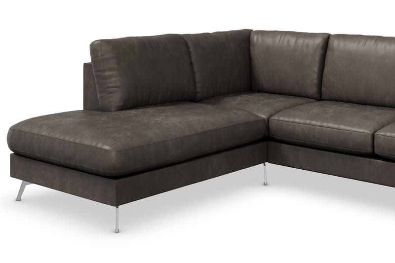 Ocean Lyx 6-seters Venstrevendt U-formet Sofa med Divan og Sjeselong + Fotskammel i Kunstlær - Mørk grå - Møbler - Sofaer - Sofaer med sjeselong