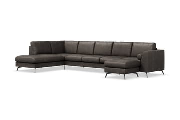 Ocean Lyx 6-seters Venstrevendt U-formet Sofa med Divan og Sjeselong + Fotskammel i Kunstlær - Mørk grå - Møbler - Sofaer - Sofaer med sjeselong