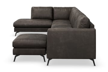 Ocean Lyx 6-seters Venstrevendt U-formet Sofa med Divan og Sjeselong + Fotskammel i Kunstlær - Mørk grå - Møbler - Sofaer - Sofaer med sjeselong