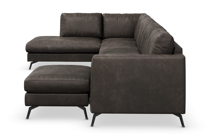 Ocean Lyx 6-seters Venstrevendt U-formet Sofa med Divan og Sjeselong + Fotskammel i Kunstlær - Mørk grå - Møbler - Sofaer - Sofaer med sjeselong